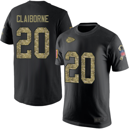 Men Kansas City Chiefs #20 Claiborne Morris Black Camo Salute to Service T-Shirt